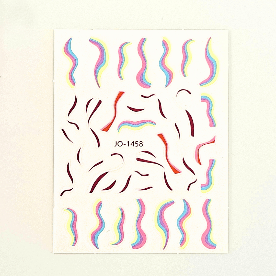 Wave line multicoloured nail art stickers