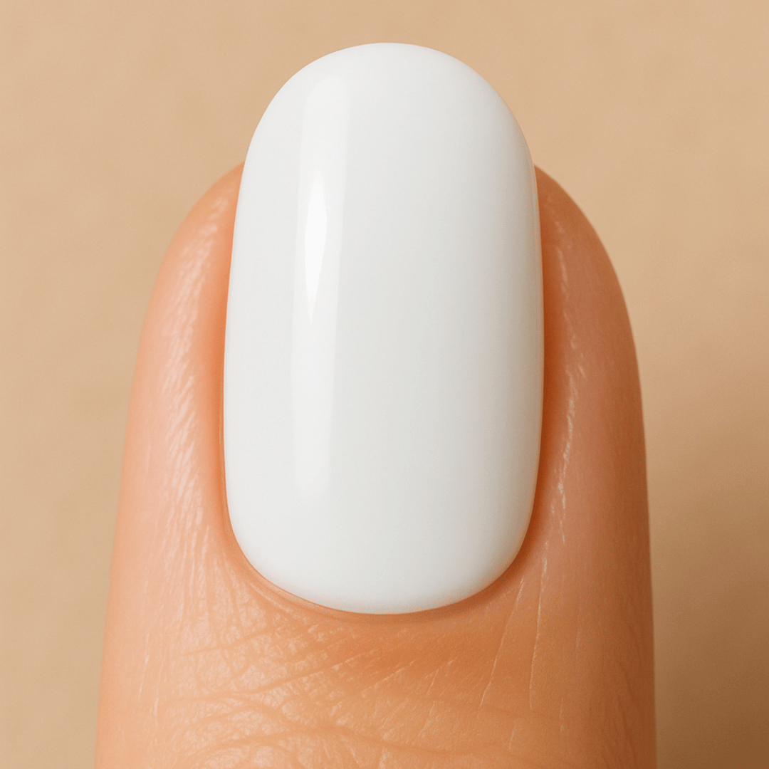 White Builder Gel applied to a nail