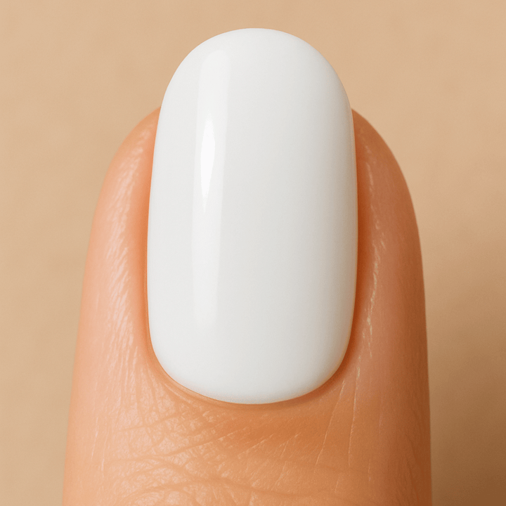 White Builder Gel applied to a nail