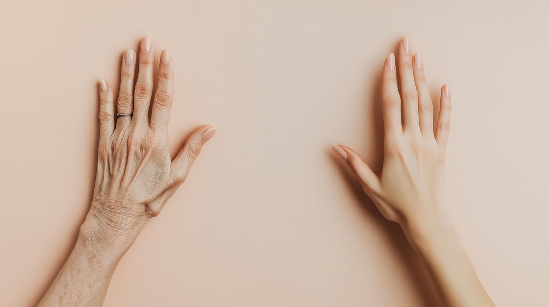 two hands side by side, one older and one younger