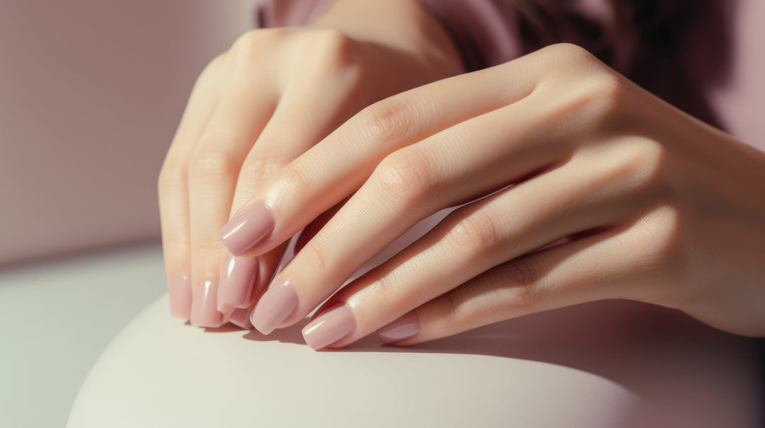 Set of medium-length BIAB extensions in a natural pink shade