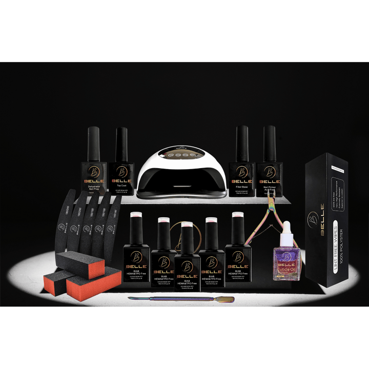 Belle Beauty BIAB Kit with 180W UV/LED lamp, five BIAB shades and prep tools