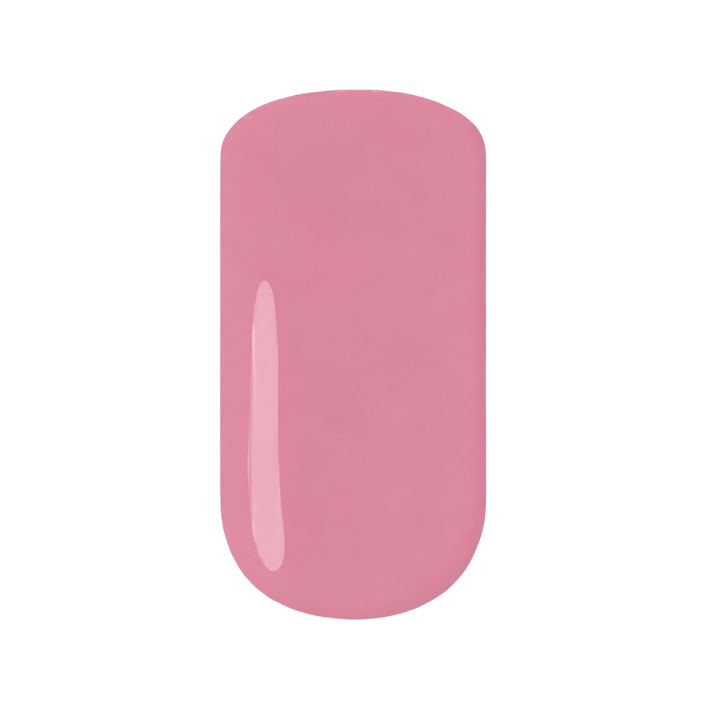 A glossy, rounded swatch of dusty rose pink gel nail polish on a solid white background.